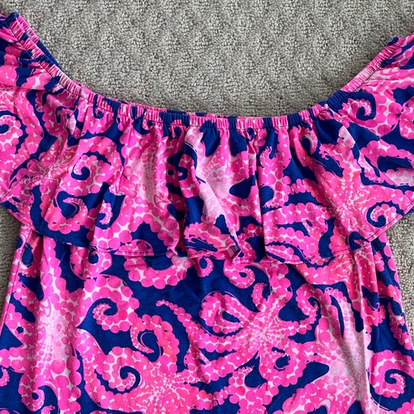Lilly Pulitzer La Fortuna Off-The-Shoulder Top Octopus Print Small Casual Summer - Picture 4 of 12